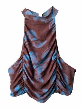 Free People Brown & Blue Ruched Halter Crop Top